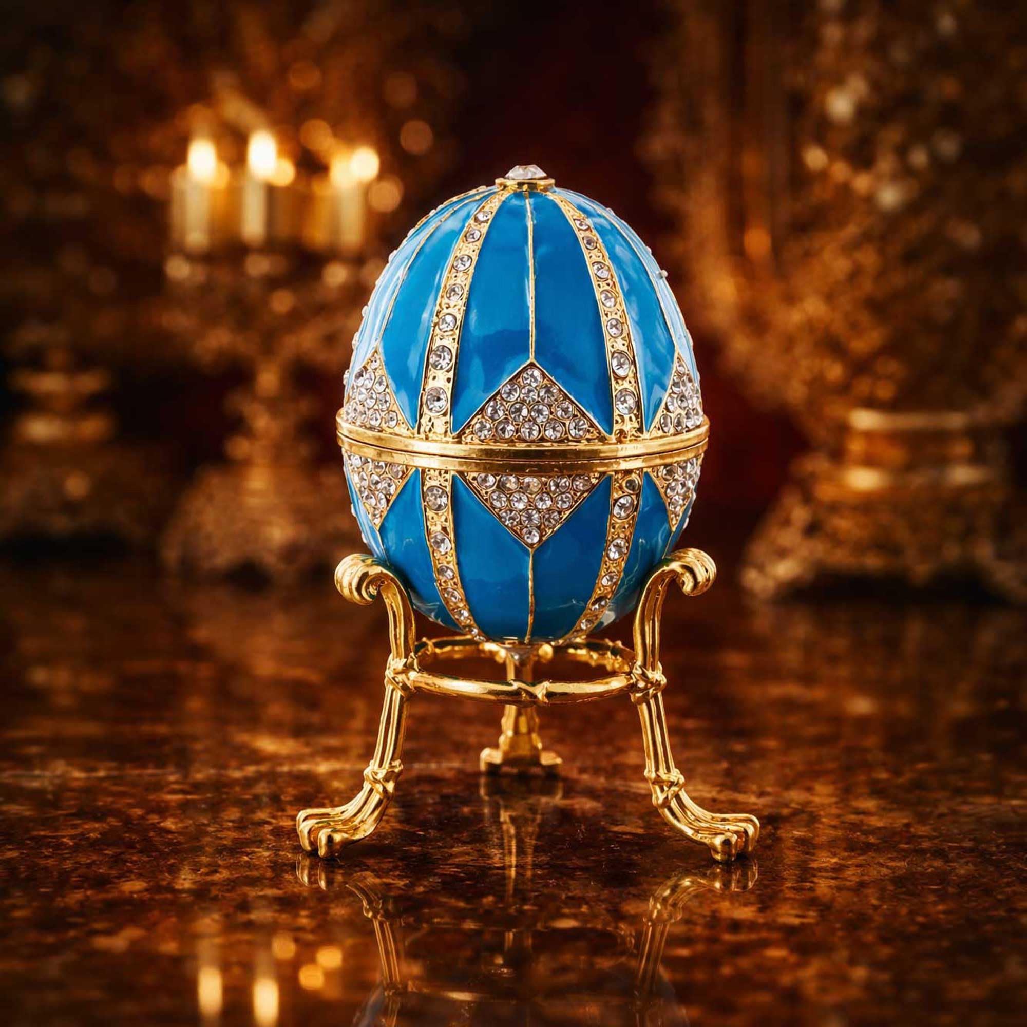 Cristal Rombo en Huevo de Pascua de Metal Inspirado en el Real Azul Esmalte de 3.15 Pulgadas.