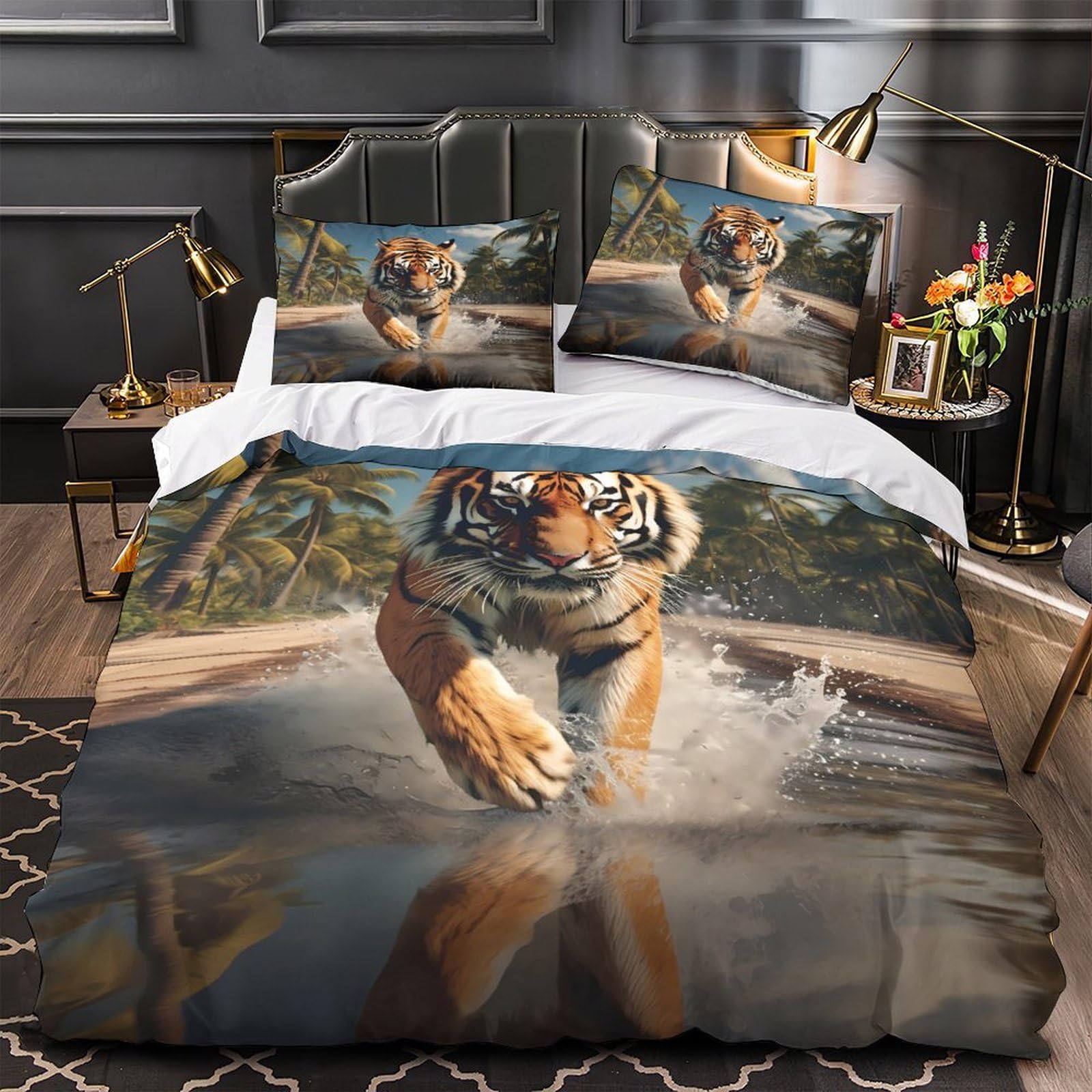 Parure de lit tigre housse de couette 135x200cm animaux sauvages enfant