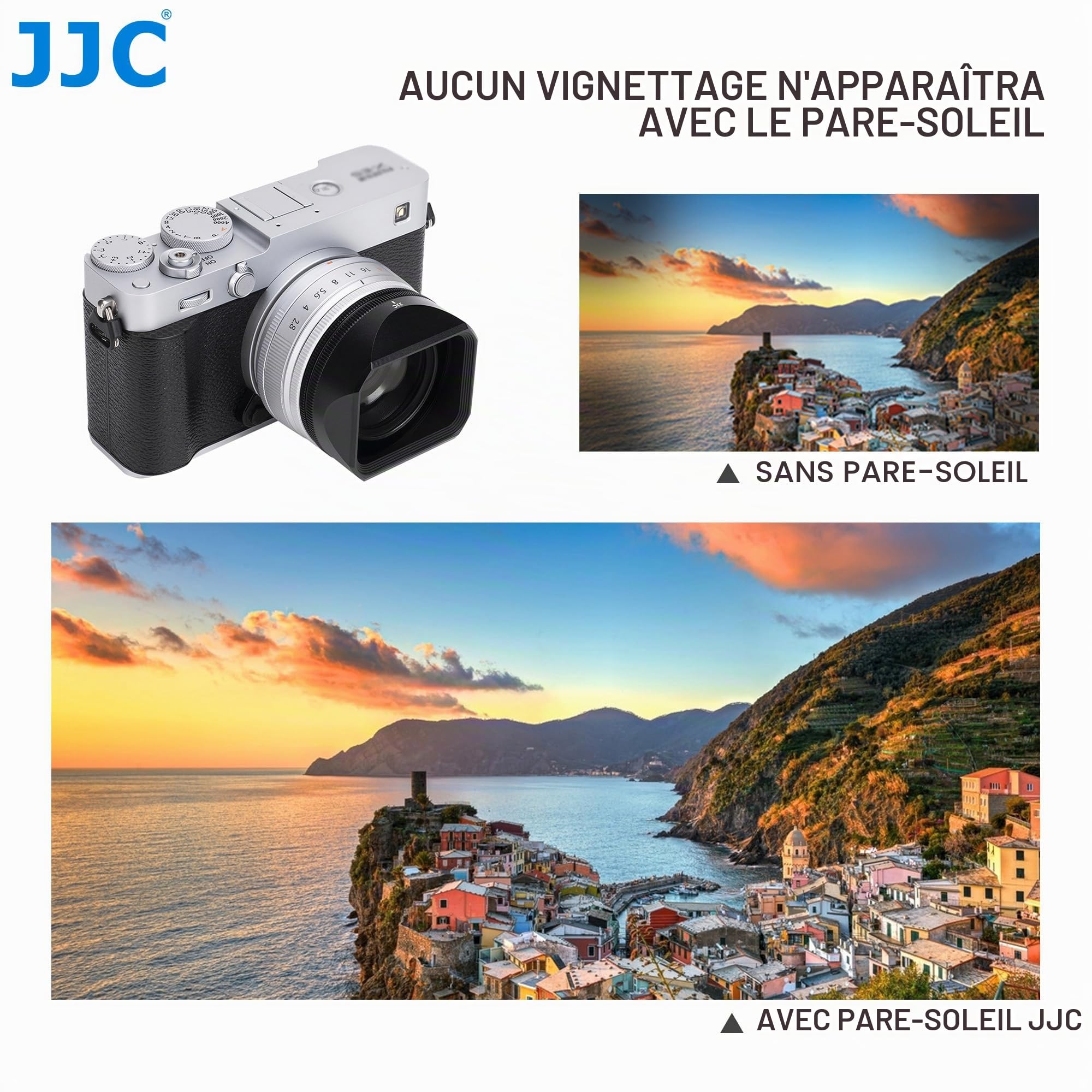 Pare-Soleil métallique JJC avec Bouchon d'objectif Compatible avec Les objectifs Fujifilm XE5 + XF 23 mm F2.8 R WR, XF 27 mm F2.8 R WR, XF27 mm F2.8, s'adapte aux filtres Ф39 mm, remplace Fuji LH-XF27