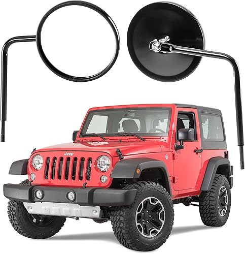 TACTIK Espejos laterales de aventura, cabeza redonda, espejos laterales con bisagras laterales con puertas apagadas - Compatible con Jeep Wrangler