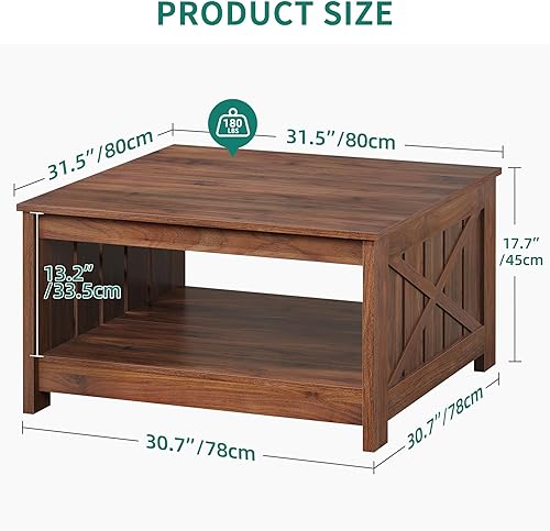 Miniatura 41 de YITAHOME Mesa de centro de granja con almacenamiento, mesa de cóctel de madera rústica, mesas de centro cuadradas para sala de estar, sala de Gris