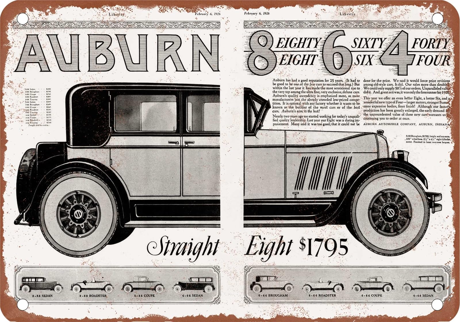 METAL SIGN - 1926 Auburn Vintage Ad 01 - Old Retro Rusty Look home decor