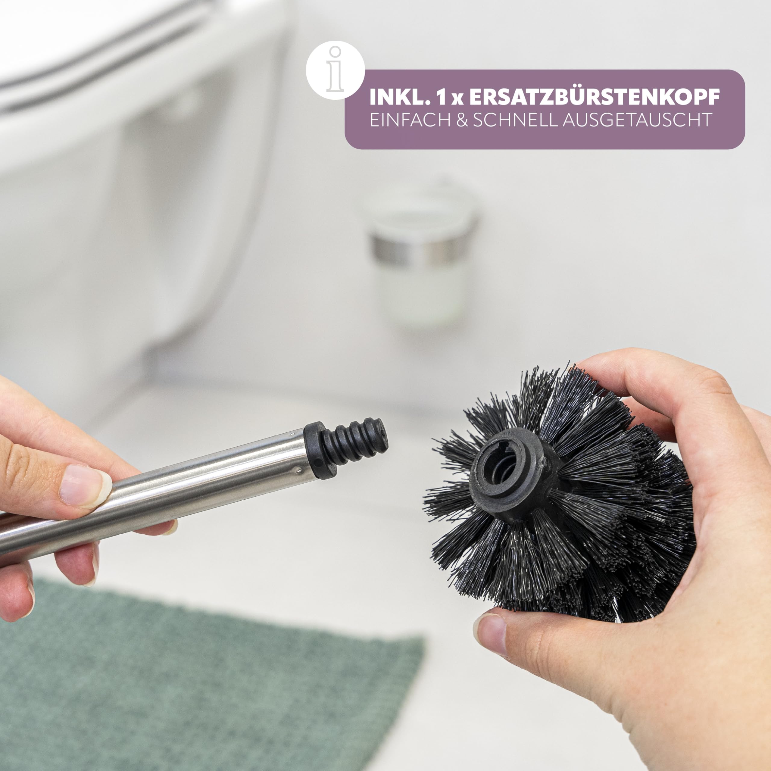 bremermann Bad-Serie Piazza - Badezimmer Zubehör-Set 2tlg. bestehend aus 1x Toilettenpapierhalter und 1x WC-Garnitur inkl. 1 Ersatzbürstenkopf, WC-Rollenhalter mit Soft-Close Funktion, aus Edelstahl