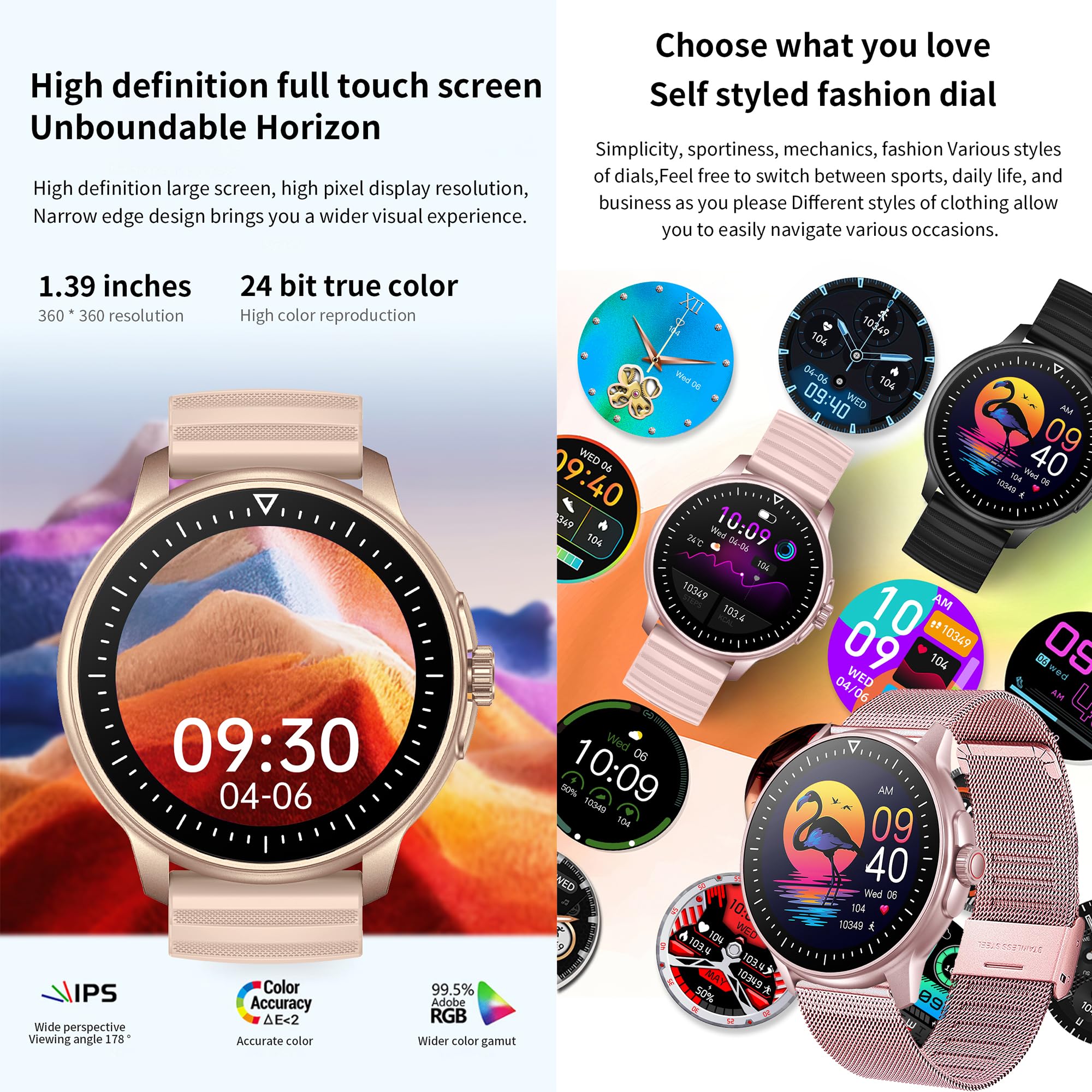 Reloj Inteligente Mujer con Llamadas, 1,39 Pulgada Smartwatch Deportivo con Podometro Pulsometro SpO2 Sueño Presion Arterial Pulsera Actividad 5ATM Reloj Digital para iOS Android (Rosa)