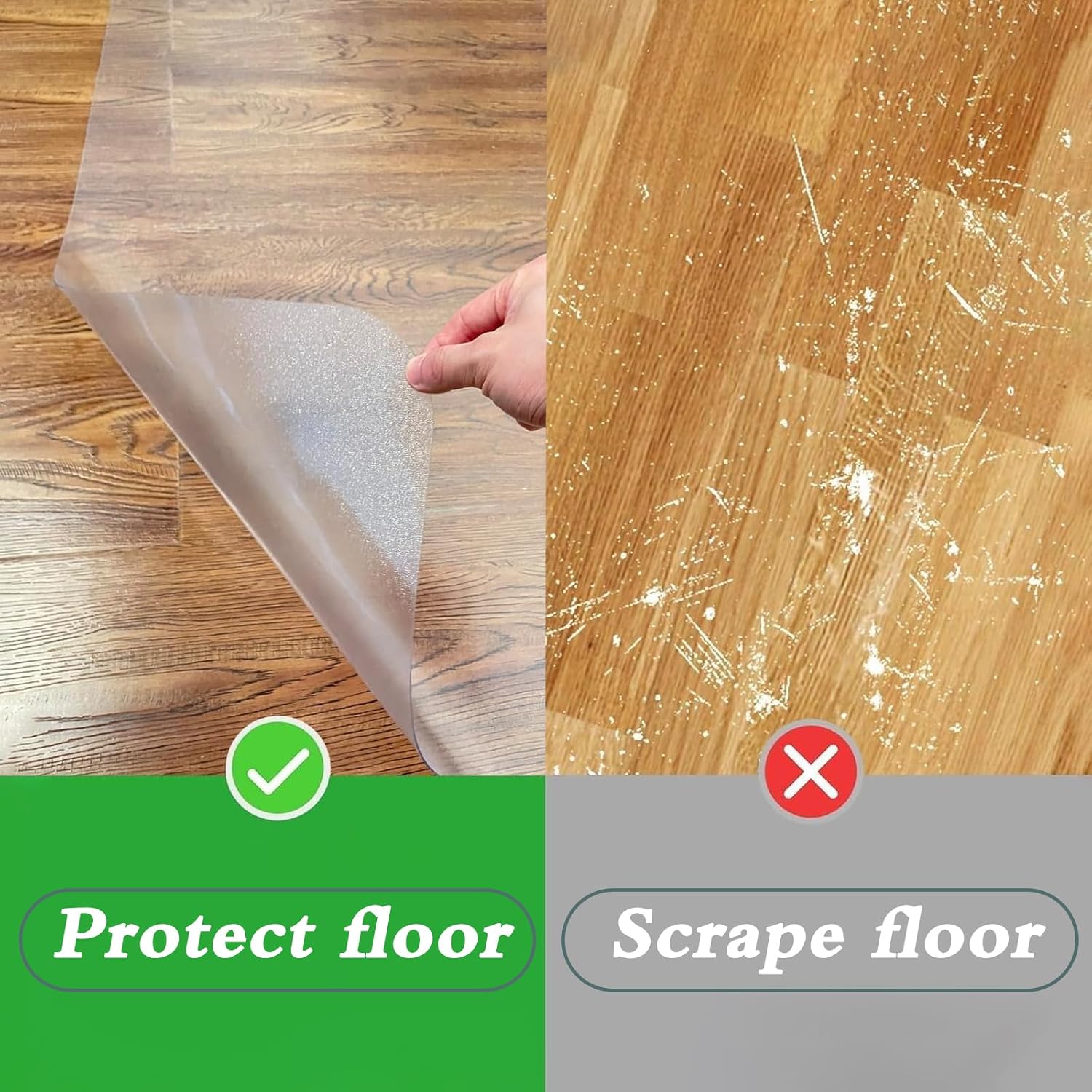 透明オフィスフロアマット 1.5mm厚 PVCデスクプロテクターマット 滑り止め 防水 傷防止 家庭やオフィスチェアに最適 ローリン