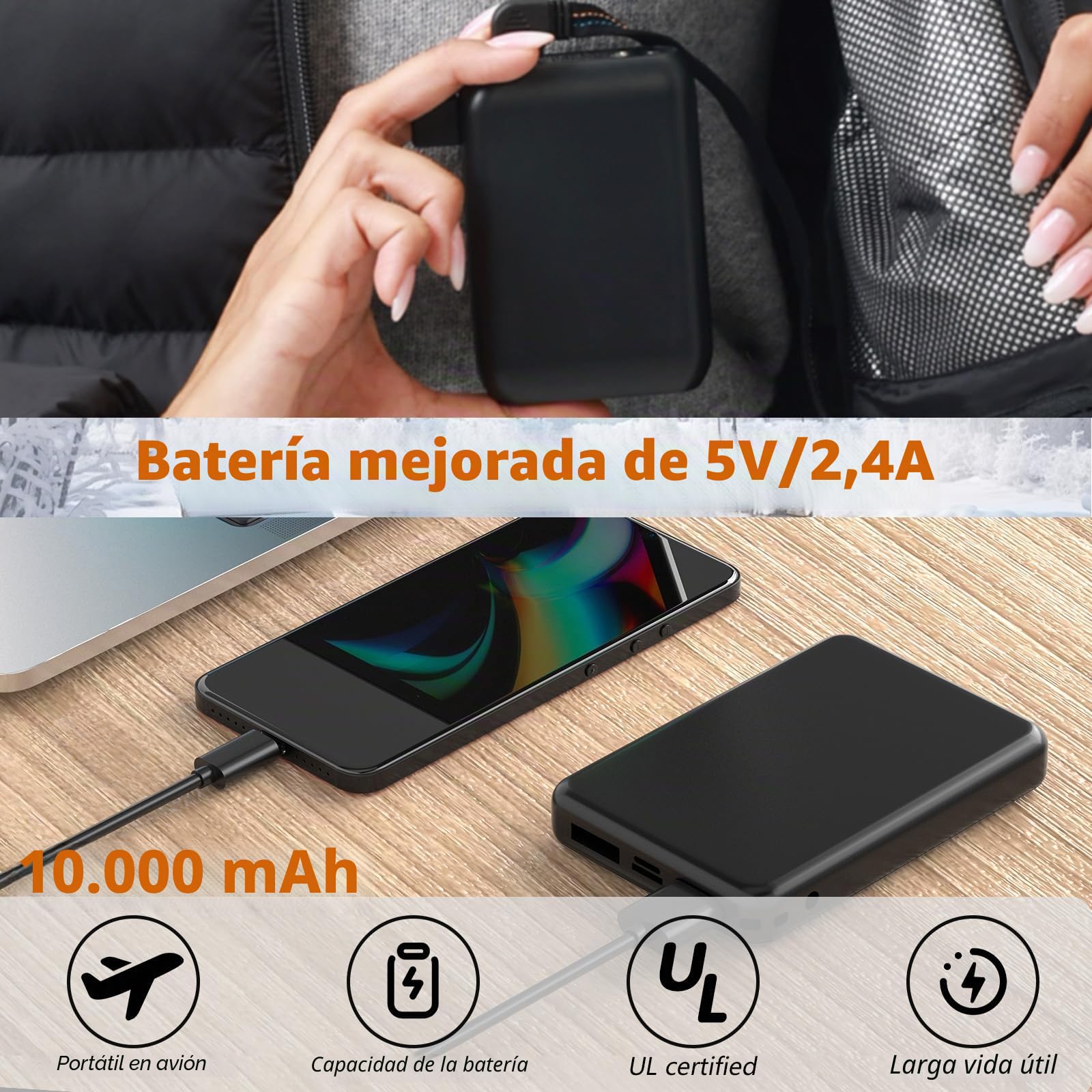 Chaqueta Calefactable Adecuado Para Hombres,con Temperatura Ajustable Chaquetas calefactora con 5 Zonas Ideal para Acampar Actividades al Aire Libre invierno(Negro Herren, XL)