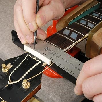 StewMac String Spacing Rule Laser-Etched Stainless Steel Tool for Pro Nut & Bridge Layout, Proportional String Positioning for Guitars & Basses, Professional Luthier Tool