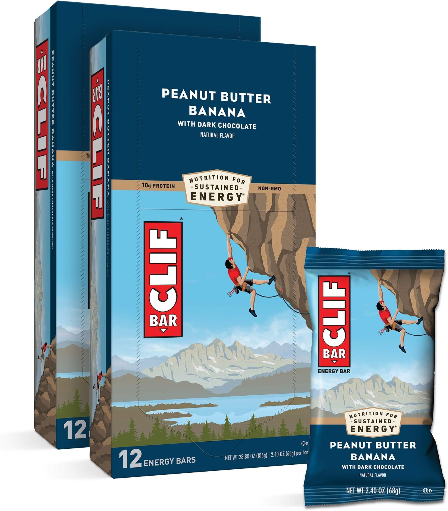 Product Of ClifBARS - Energy Bars - Peanut Butter Banana Dark Chocolate - Made with Organic Oats - Plant Based Food - Vegetarian - Kosher (2.4 Ounce Protein Bars, 24 Count) Packaging May Vary