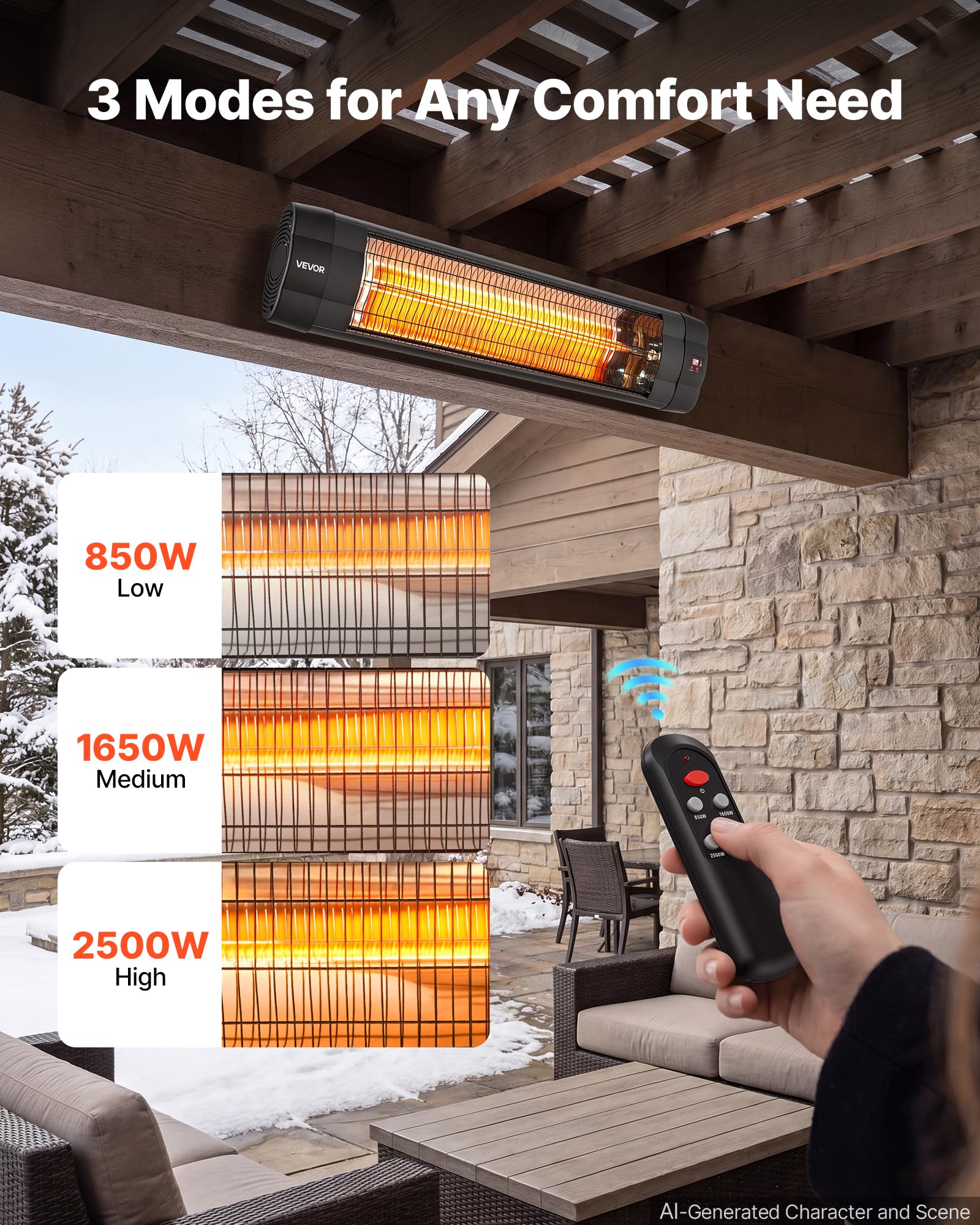 VEVOR Riscaldatore a Infrarossi da Parete 2500 W con Pannello di Controllo