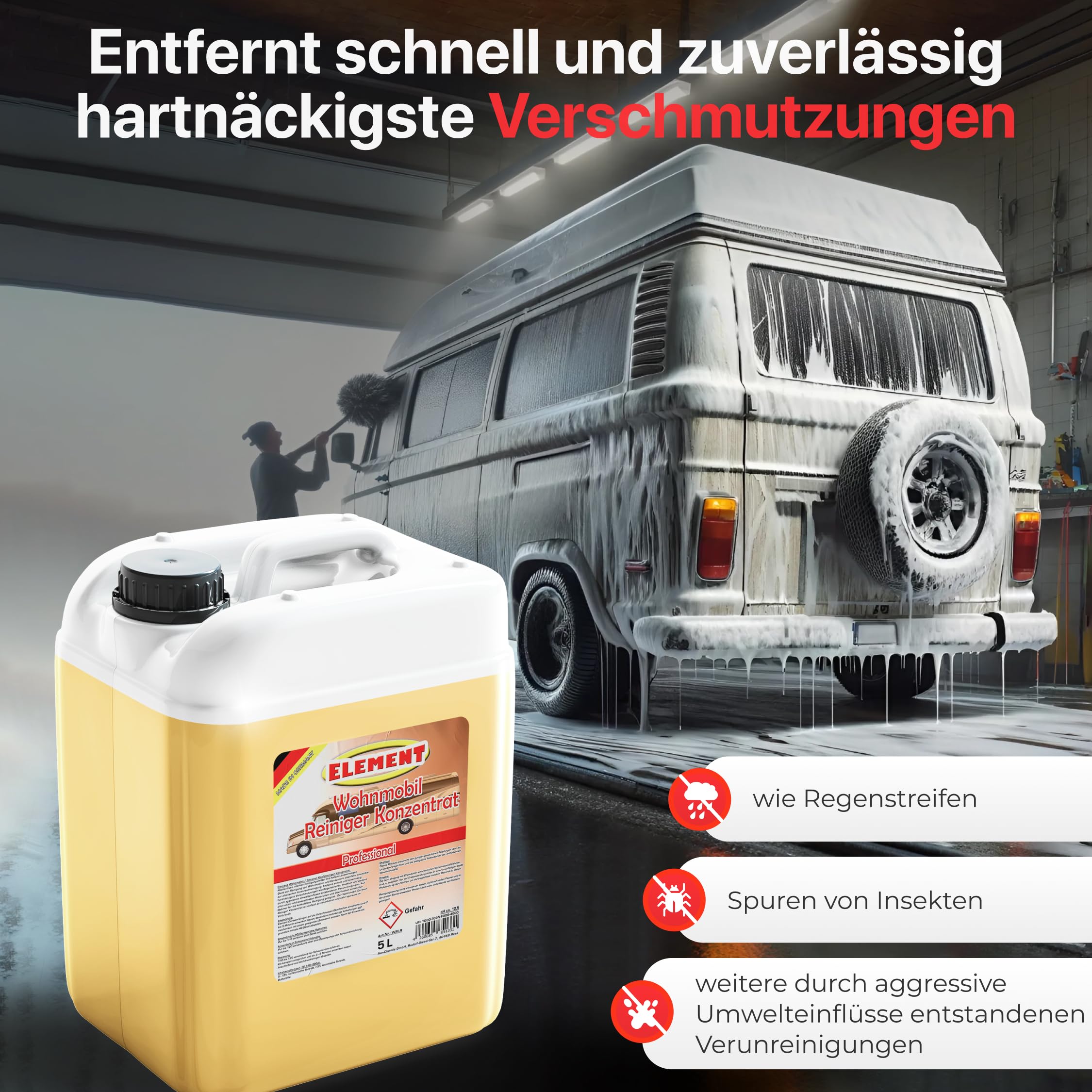 Element Detergente per roulotte, concentrato, pulitore per roulotte, detergente per camper, 5 litri, detergente per teloni, pulitore per barche, pulitore per autobus, rimuove facilmente lo sporco più