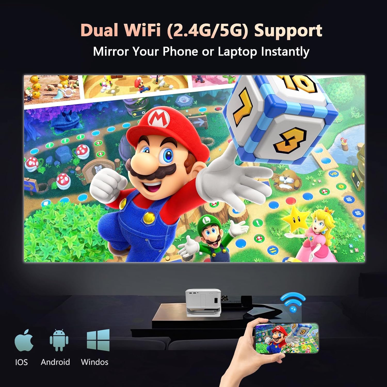 Netflix Licensed Smart Projector with WiFi and Bluetooth, Native 1080P 4K Support Mini Phone Projector Portable, Electronic Focus & Auto Keystone, Short Throw, Outdoor Home Video Movie, White image 6 of 9 B0DZCHWTTM