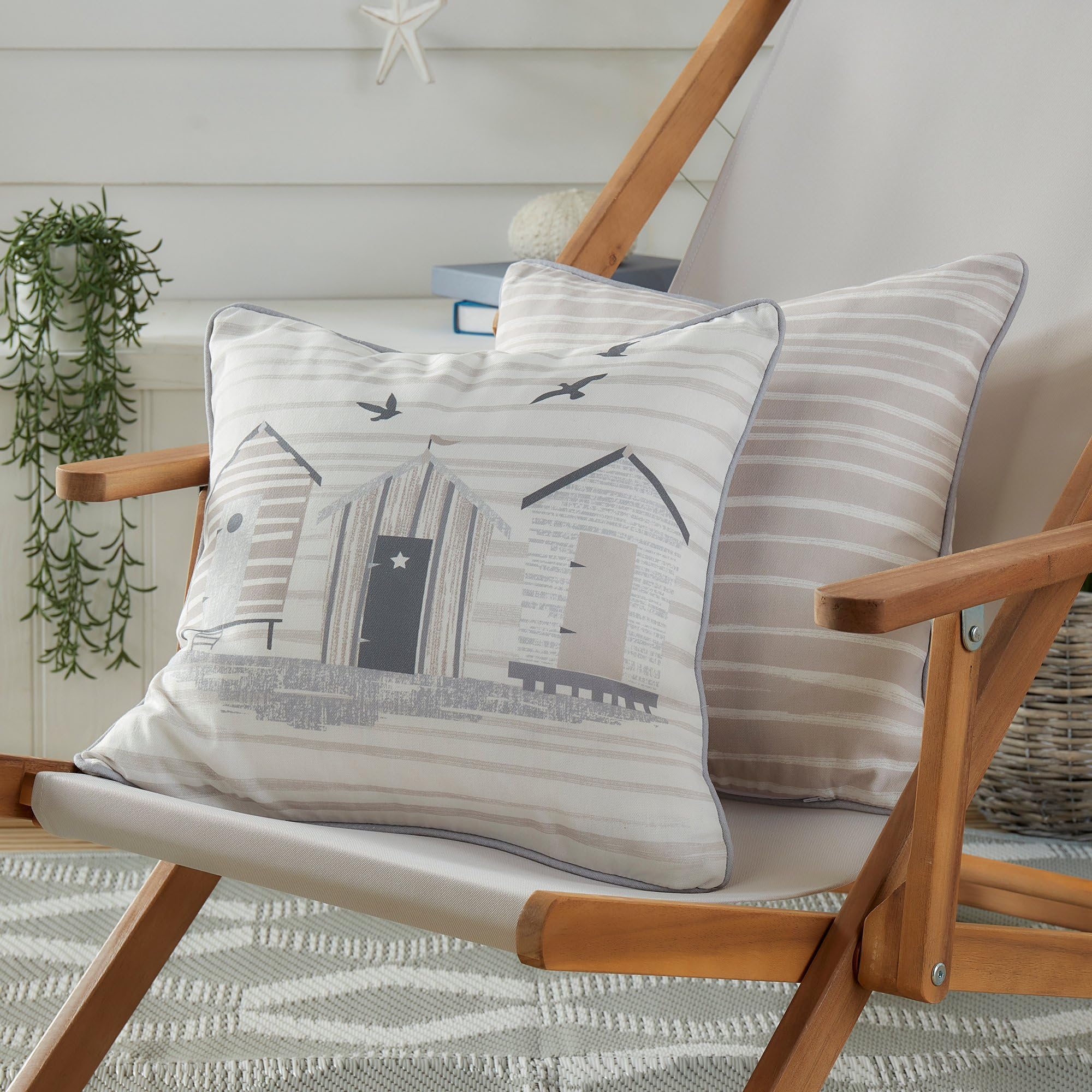 Fusion - Beach Huts Outdoor - Water & UV Resistant Cushion Cover - 43 x 43cm in Natural
