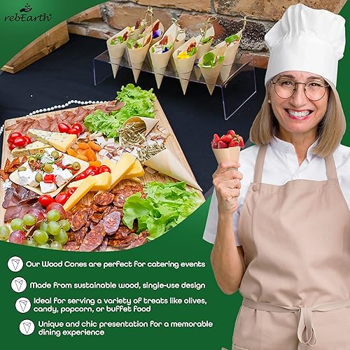 Miniatura 4 de rebEarth Conos de madera desechables  Conos resistentes al calor para charcutería, aperitivos y aperitivos  Conos de madera de pino para exhibición