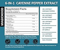 Vista 3 de Complejo de pimienta de cayena 960 mg, súper extracto con jengibre, ajo, cúrcuma, raíz de remolacha, pimienta negra, 60 cápsulas, suplemento natural