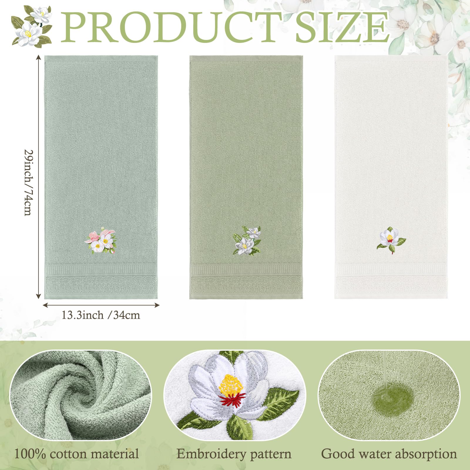 Amazon.com: Tingjoo Magnolia Floral Hand Towels Farmhouse Green