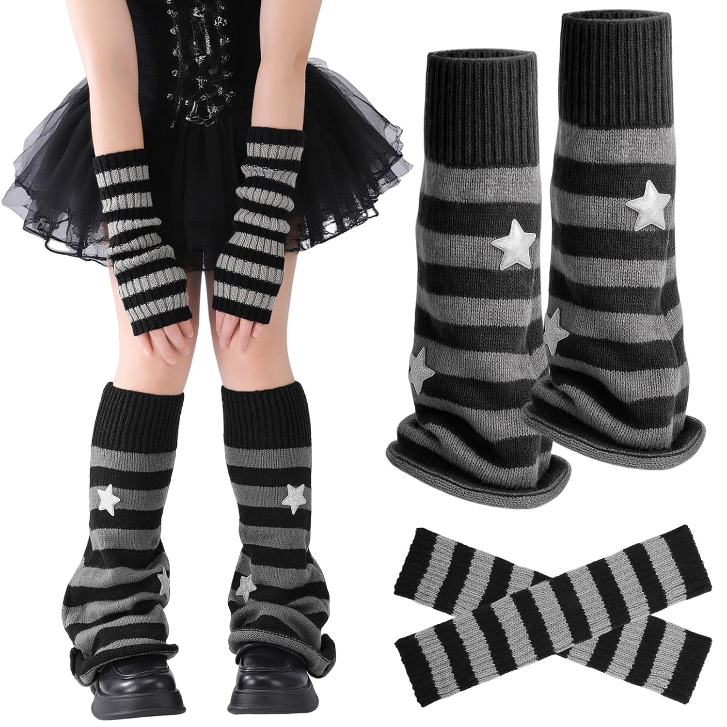 Jspupifip Y2K Leg Warmers for Women Star Arm Warmers Streetwear Leg Cover Retro Stretchy Dance Accessories