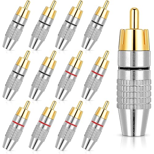 RCA Plug Connectors Gold Audio Video Cable Adapter Solderless Video Cable kit for Speaker Wire Wall Plate Home Theater Audio Video(12 Pack)