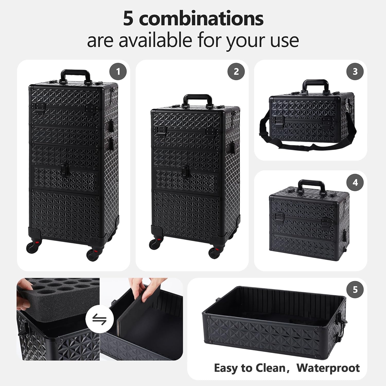 Makeup Train Case with Drawer, Rolling Makeup Case, Cosmetology Case on Wheels, Gift, Large Makeup Case Organizers, Professional for Salon Barber, Nail, Tattoo, Black - Image 2