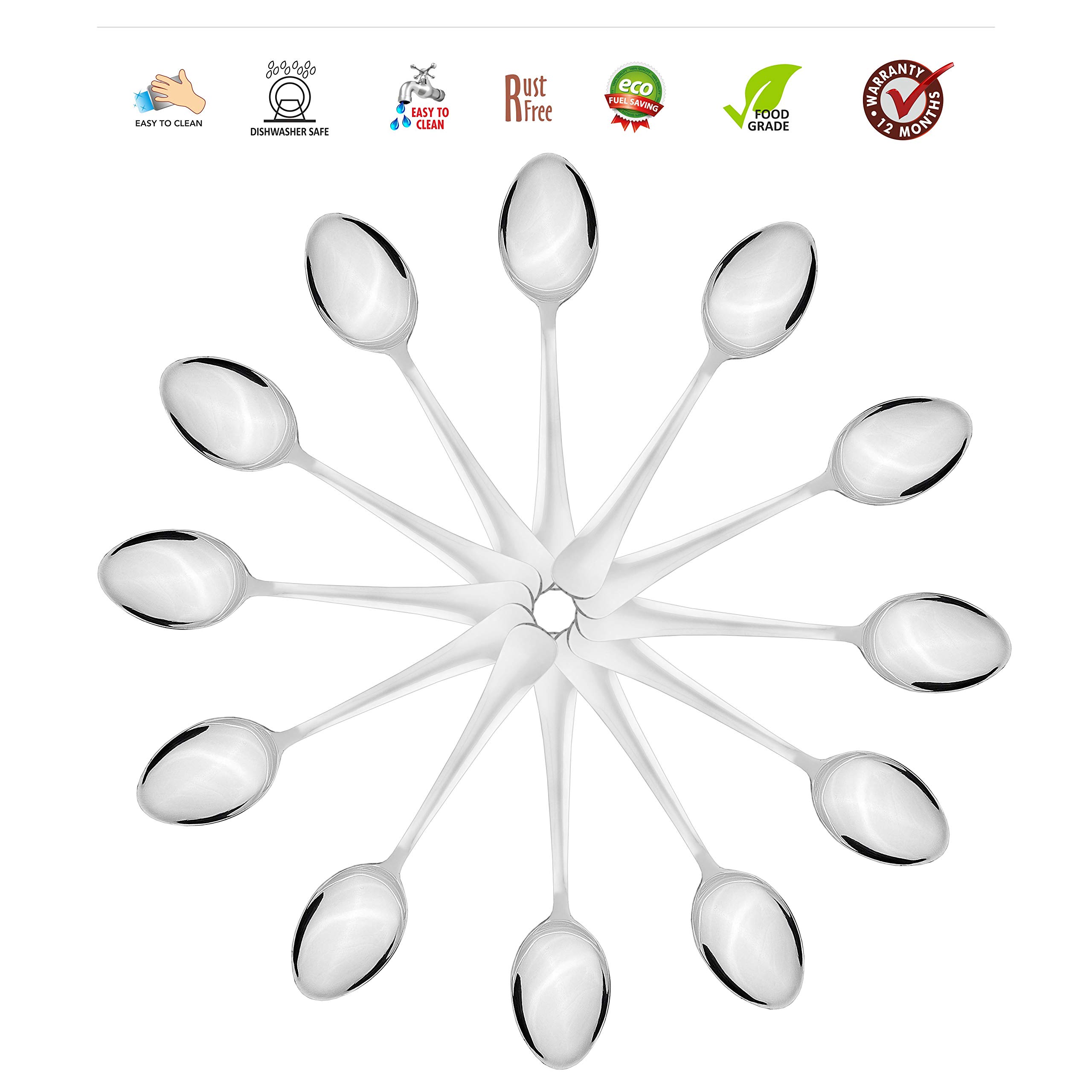 Sumeet Stainless Steel Premium Quality Dessert/Table Spoon set of 12 Pc – (18.5cm L) (1.6mm Thick)