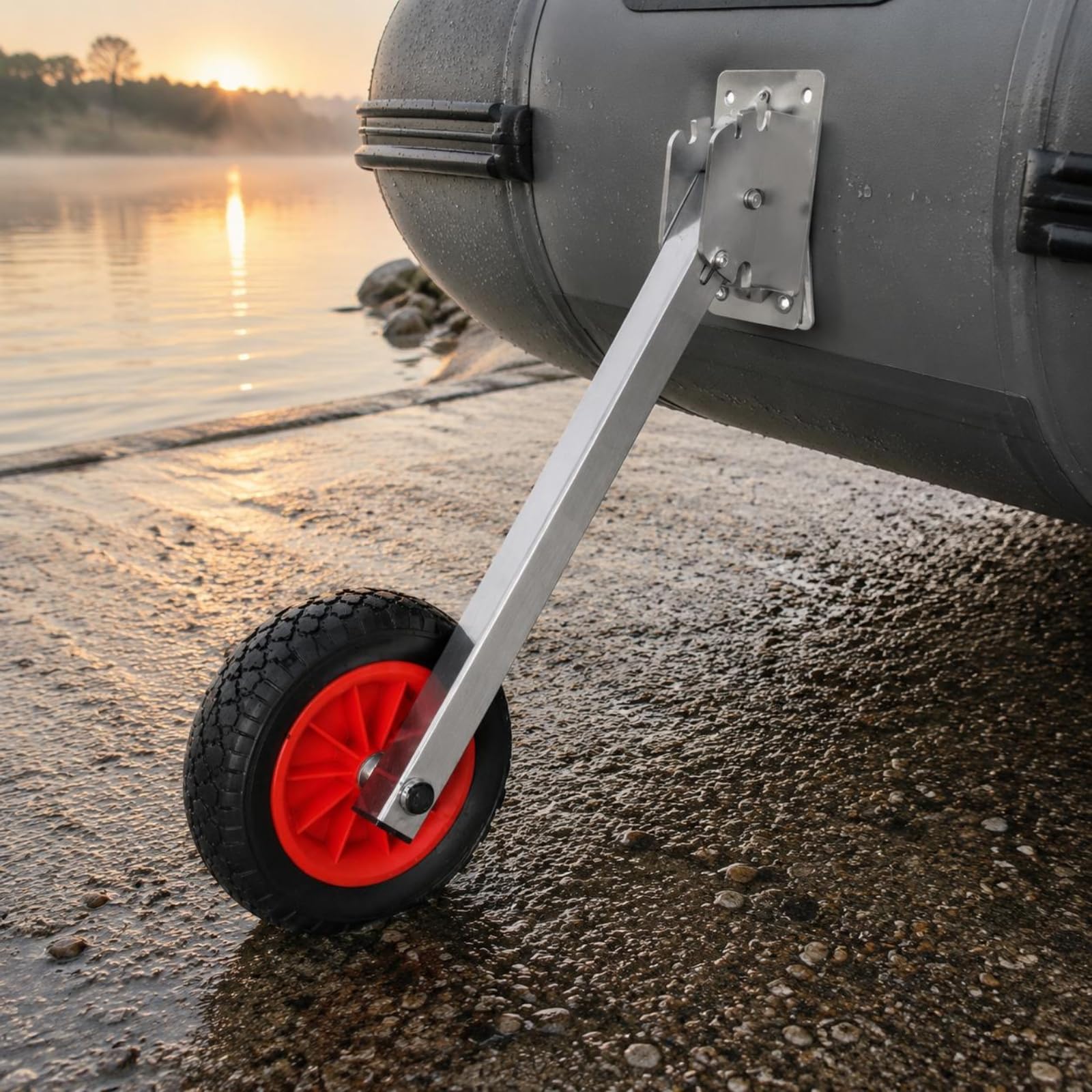Anhänger Rad Transom Boot Aluminium Bootszubehör mit Anpassbarer Halterung Zum Optimalen Bewegen von Schlauchbooten für Familie Urlaub, Gelb, Vollgummirad