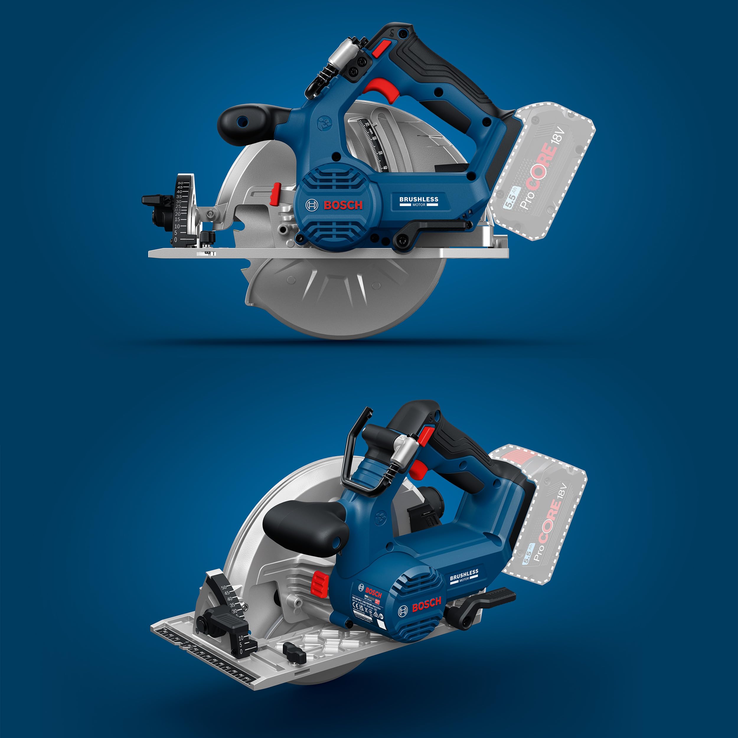 Bosch PRO 18V System Akku-Kreissäge GKS18V-68-2 (inkl. Gehrungsanschlag, Sägeblatt, L-BOXX 238)