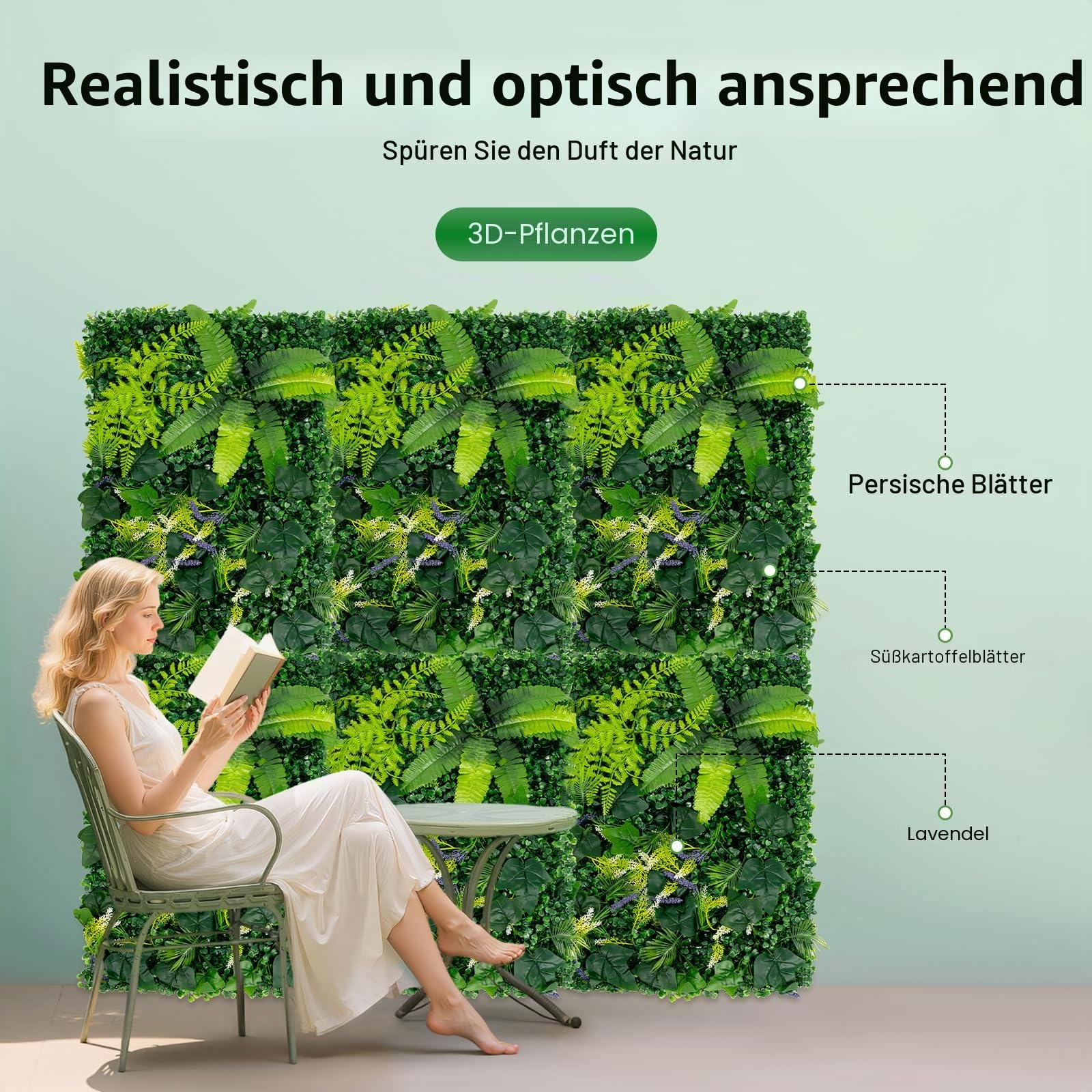 6 Stück Künstliche Pflanzenwand,40X60cm Wandgarten | Künstliches Gras Kulisse Wand Pflanzen Rasen Wand Buchsbaumplatten Buchsbaumhecke Wandpaneele Dekoration