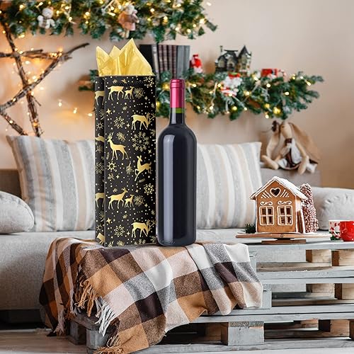 Miniatura 4 de Whaline 12 bolsas de regalo para botella de vino de Navidad con papel de seda dorado color negro dorado para árbol de Navidad alce copo de nieve