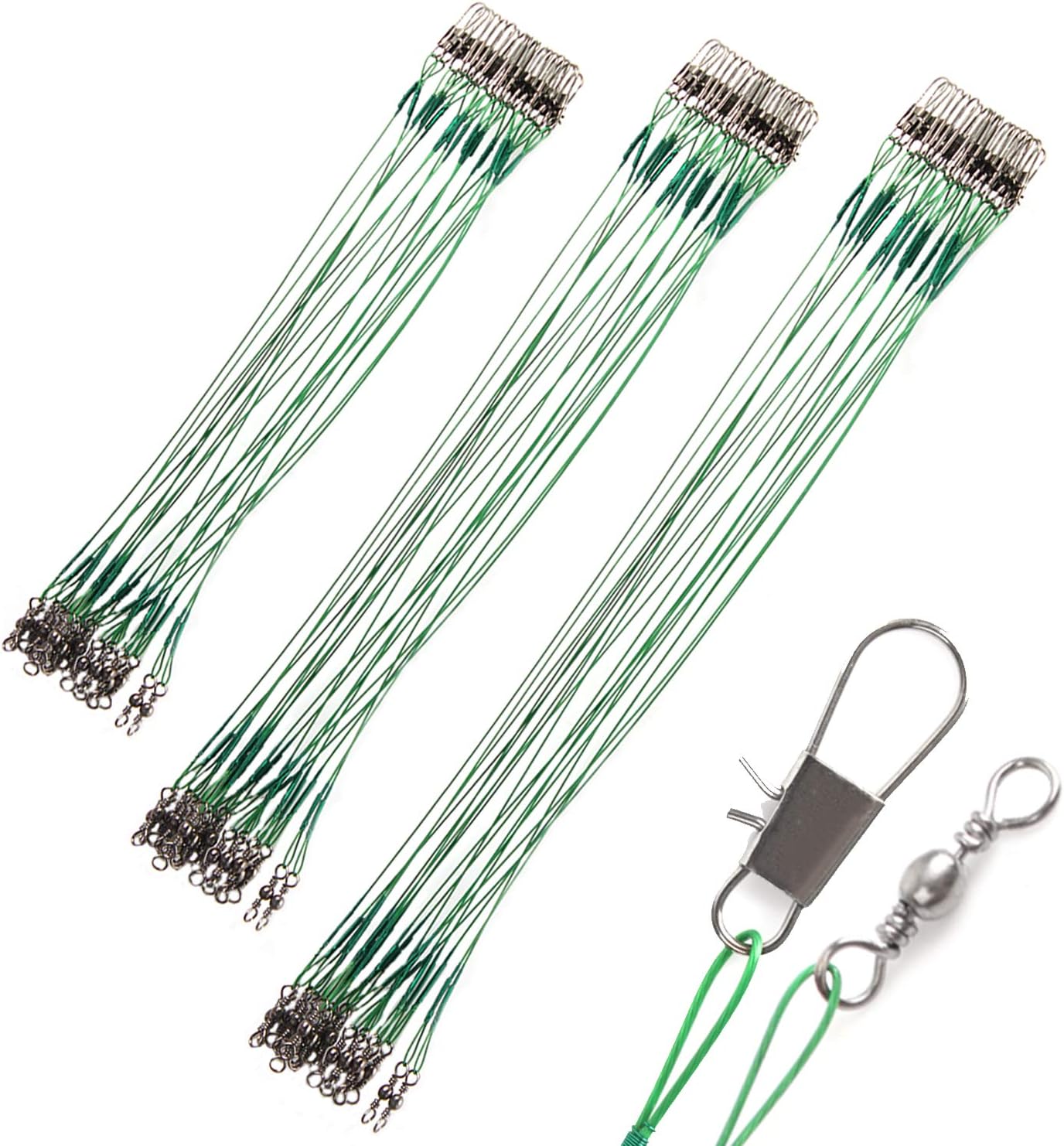 Fishing Leaders Stainless Steel Fishing Rigs Fishing Gear Tackle High-Strength Fishing Wire, with Swivel Snaps Beads for Lures Bait Hooks