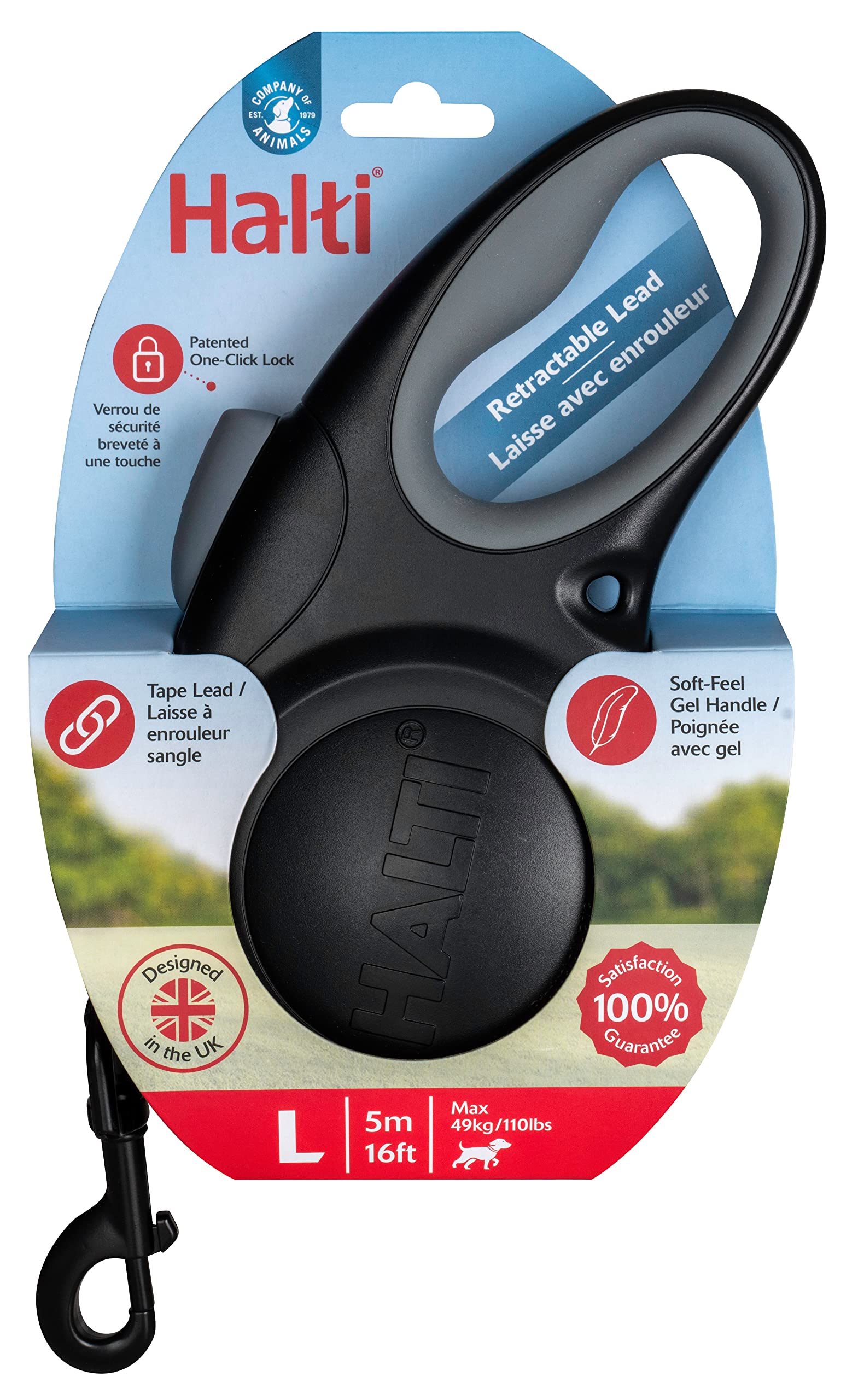 thumbnail: HALTI Hondenriem - Reflecterend 3M Weefsel, Neopreen Handgreep, Voor Middelgrote En Grote Honden (L, Zwart)