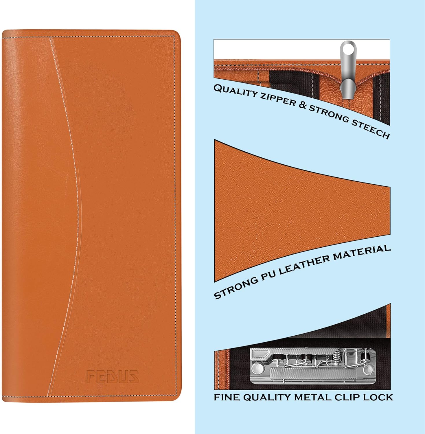 FEDUS Brown Color PU Leather Expanding and Multiple Cheque Book Holder for Cards, Cheque Book, Traveling Wallets, Checkbook Holder, Documents Holder for Office & Home Use Brown