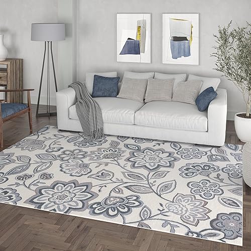 Miniatura 5 de Tayse Alfombra moderna color crema grande de 8 x 10 pies de 8 x 10 pies, para sala de estar, comedor, dormitorio, cocina, entrada, alfombra