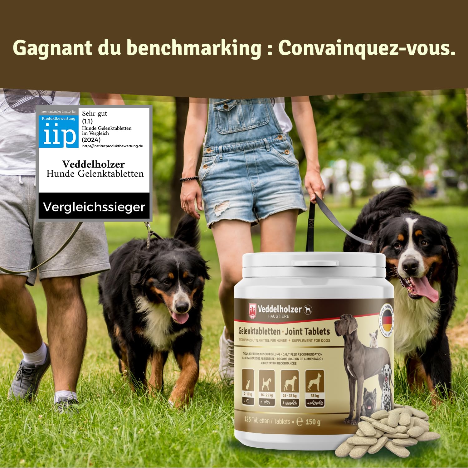 Veddelholzer LAURÉAT DE COMPARAISON DE Produits 2024 Comprimés Anti arthrose Chien articulations pour Chiens avec Moule aux orles Vertes MSM & Griffe du Diable, glucosamine & collagène 125 comprimés