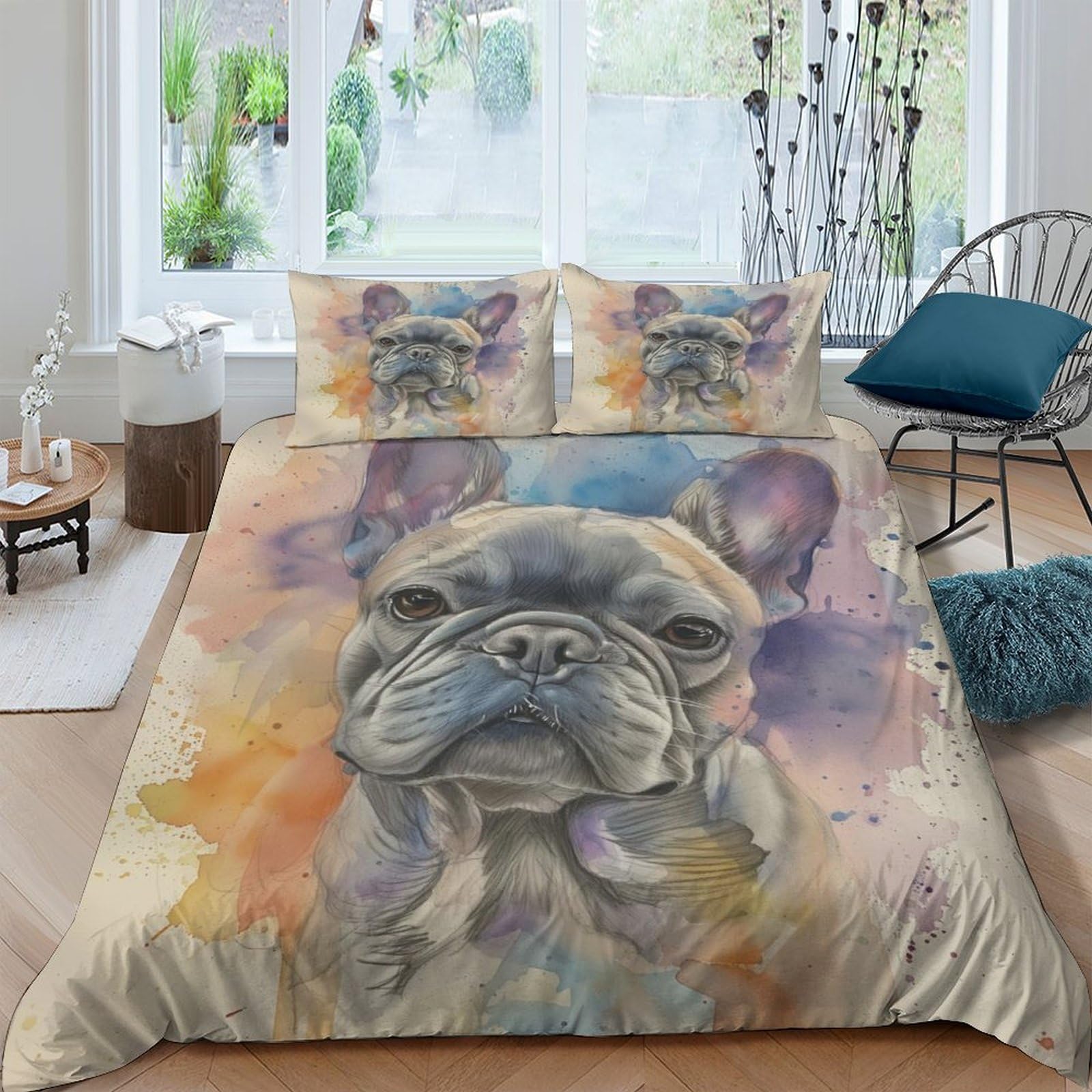 Stampato in 3D Bulldog francese Copertina Stampata Microfibra Disegnata Biancheria Da Letto Cura Facile Con 2 Federe,Double（200x200cm）, Per Adolescenti E Adulti