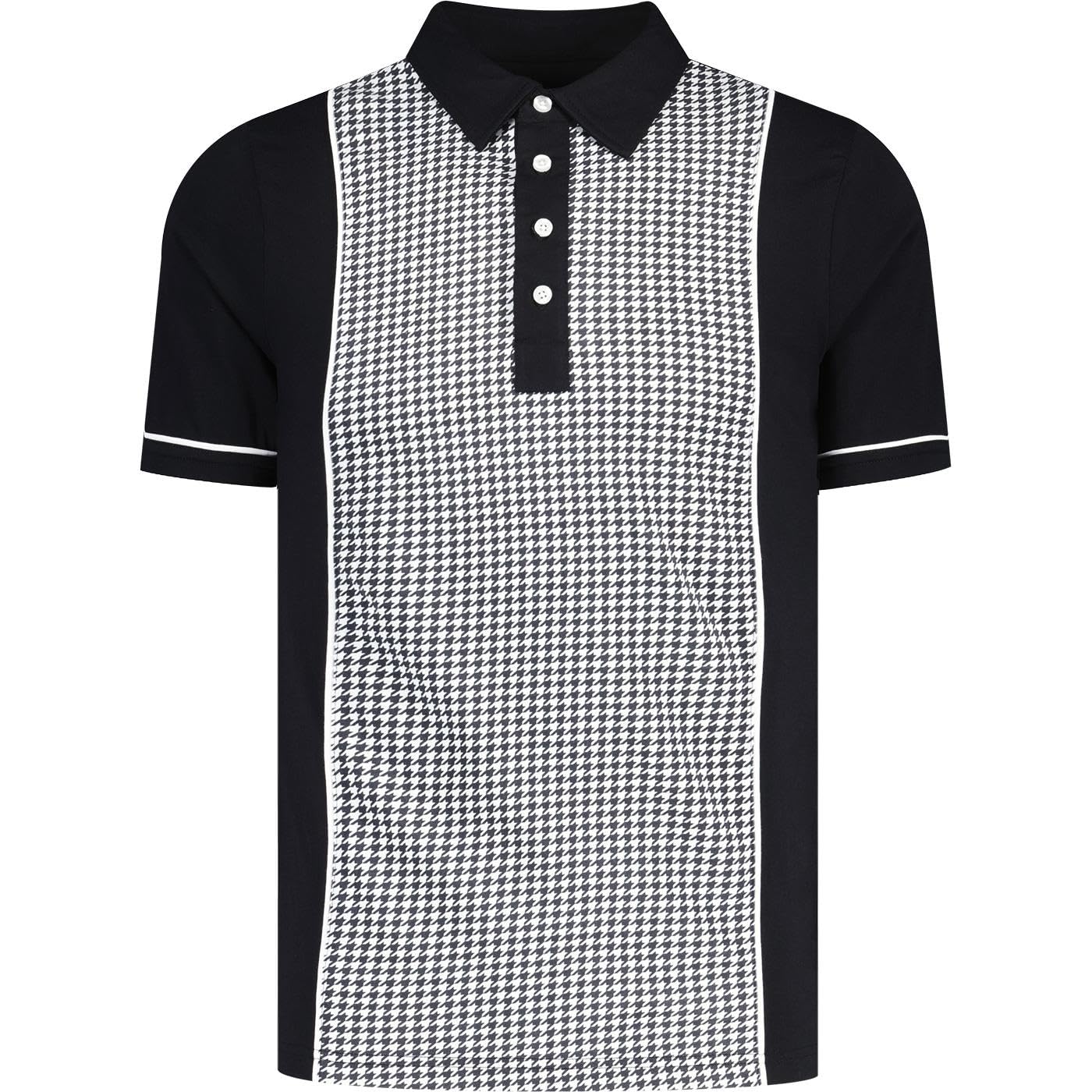 Madcap Mens Retro Mod Polo 60s Dogtooth Jersey Shirt Northern Soul Vintage 70s Houndstooth Pelham MC1139 (UK, Alpha, XL, Regular, Regular, Black)