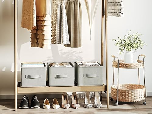 Miniatura 8 de Paquete de 3 contenedores medianos de tela para estantes, contenedores de almacenamiento de armario de 12.5 x 10 x 8 pulgadas, contenedores de