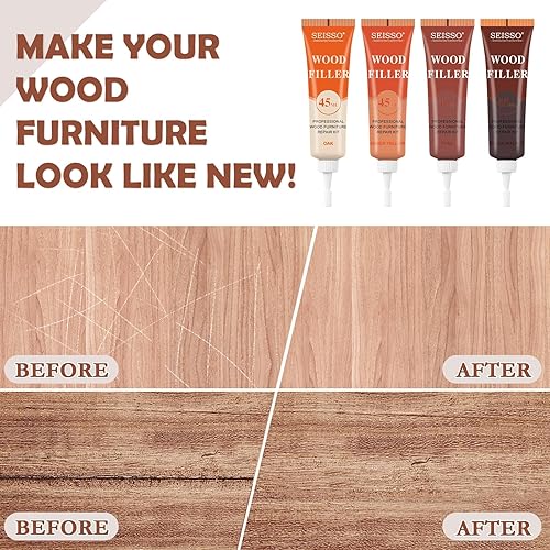 Miniatura 2 de SEISSO Kit de reparación de muebles, relleno de madera, 12 piezas, juego de restauración de madera de retoque de 12 colores, kit de arañazos para