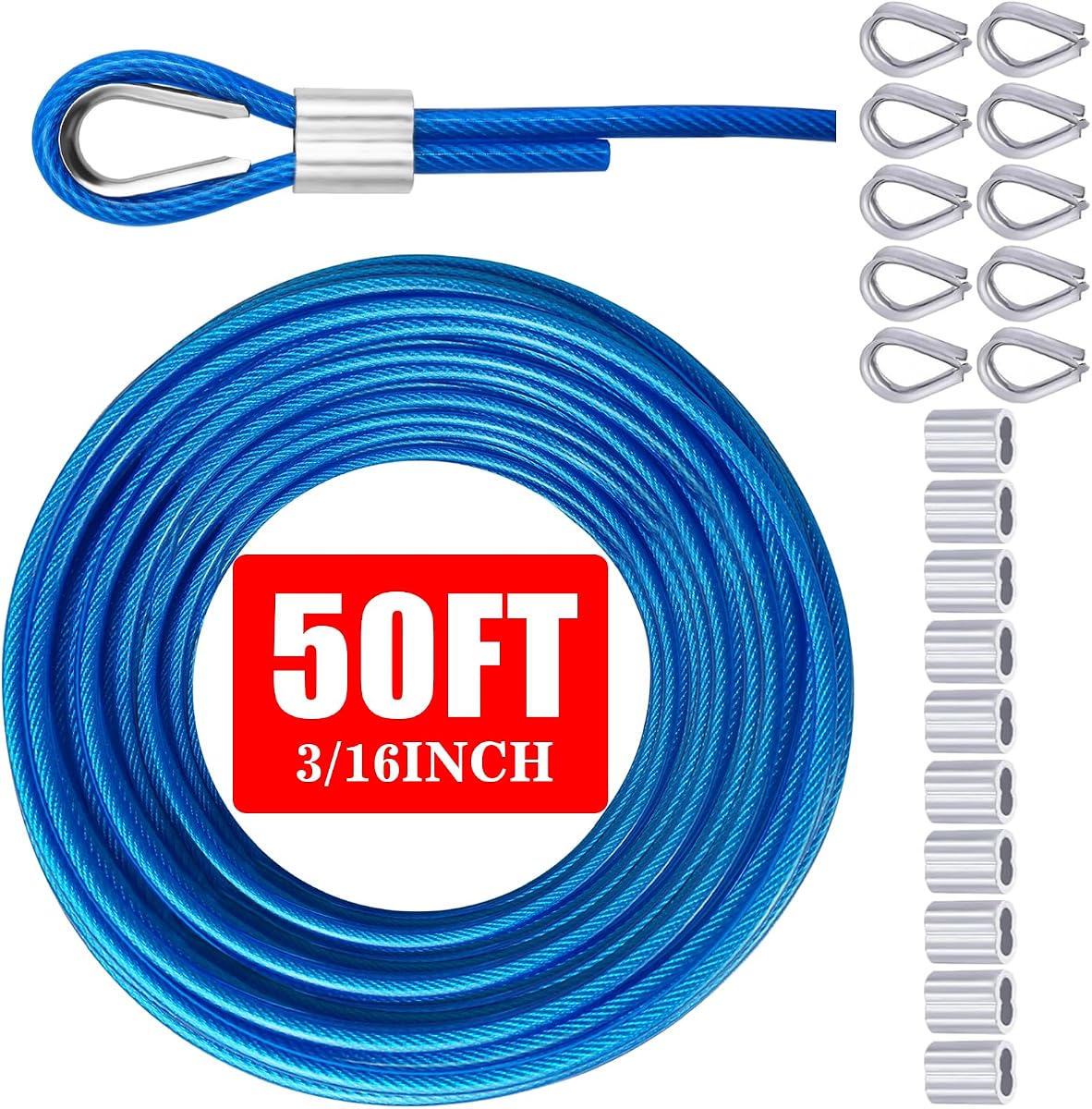 Vinyl Coated Galvanized Steel Wire Rope 3/16" PVC Covered | Steel Cable 50ft/100ft/150ft/200ft, Ideal String Light Hanging Cable