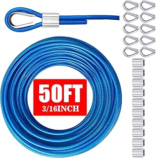 Stainless Steel Cable & Wire Rope 3/16" Vinyl Coated Steel Cable 50ft/100ft Length Ideal String Light Cable