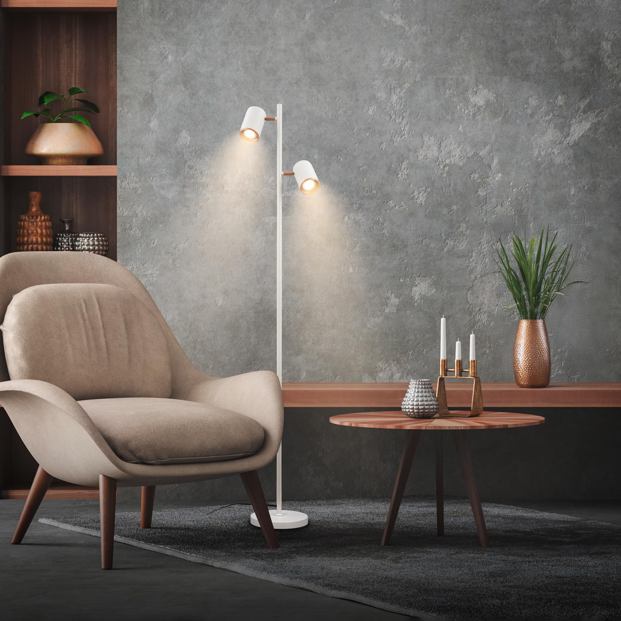 BRILONER - Stehlampe mit Kabelschalter, schwenkbare Spotköpfe, 2x GU10 Fassung, Leselampe, Wohnzimmerlampe, Schlafzimmer Deko, Deckenfluter, Standleuchte, Stehleuchte, 22x159,5cm, Hellgrau-Coffee