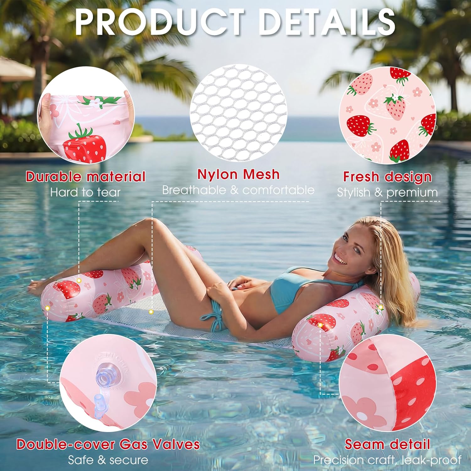 Gemscream Inflatable Pool Floats for Adults with Air Pump 4-in-1 Water Hammock Lounge Rafts Chairs Saddle Vacation Relax Toy for Summer Swimming Luau Party Beach