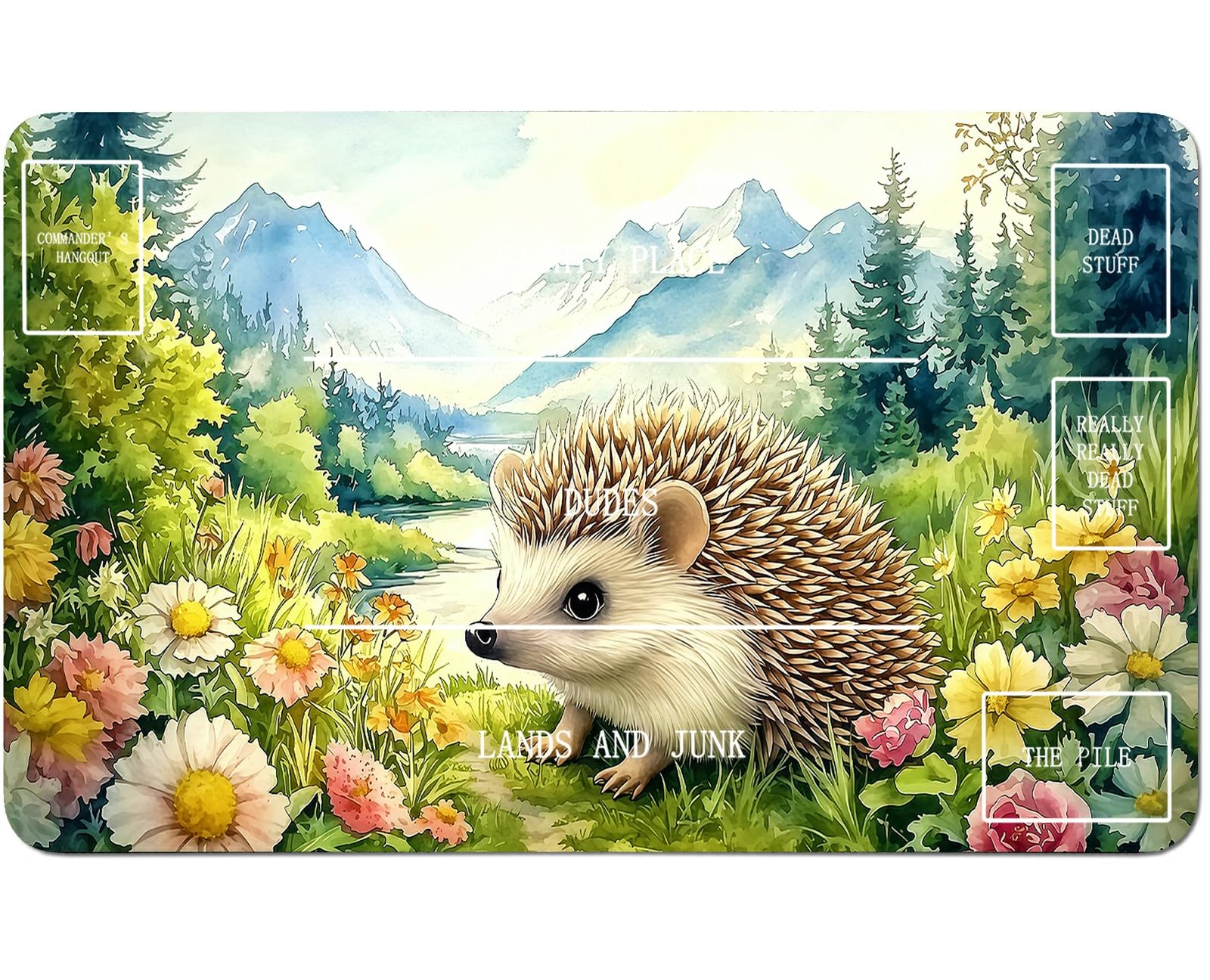 RWUTYTIUL Lawn Hedgehog for TCG Playmat 24 X 14 Inch with Play Zones, Stitched Card Game Mat for Commander Board MTG RPG CCG Desktop Tablet Mouse Pad for Enthusiasts Playing Accessories — image 1