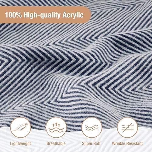 Miniatura 5 de VEEYOO Manta azul marino, ligera, extra suave, para sofá, decoración de borlas, manta de punto para dormitorio, oficina, regalo, manta de viaje de