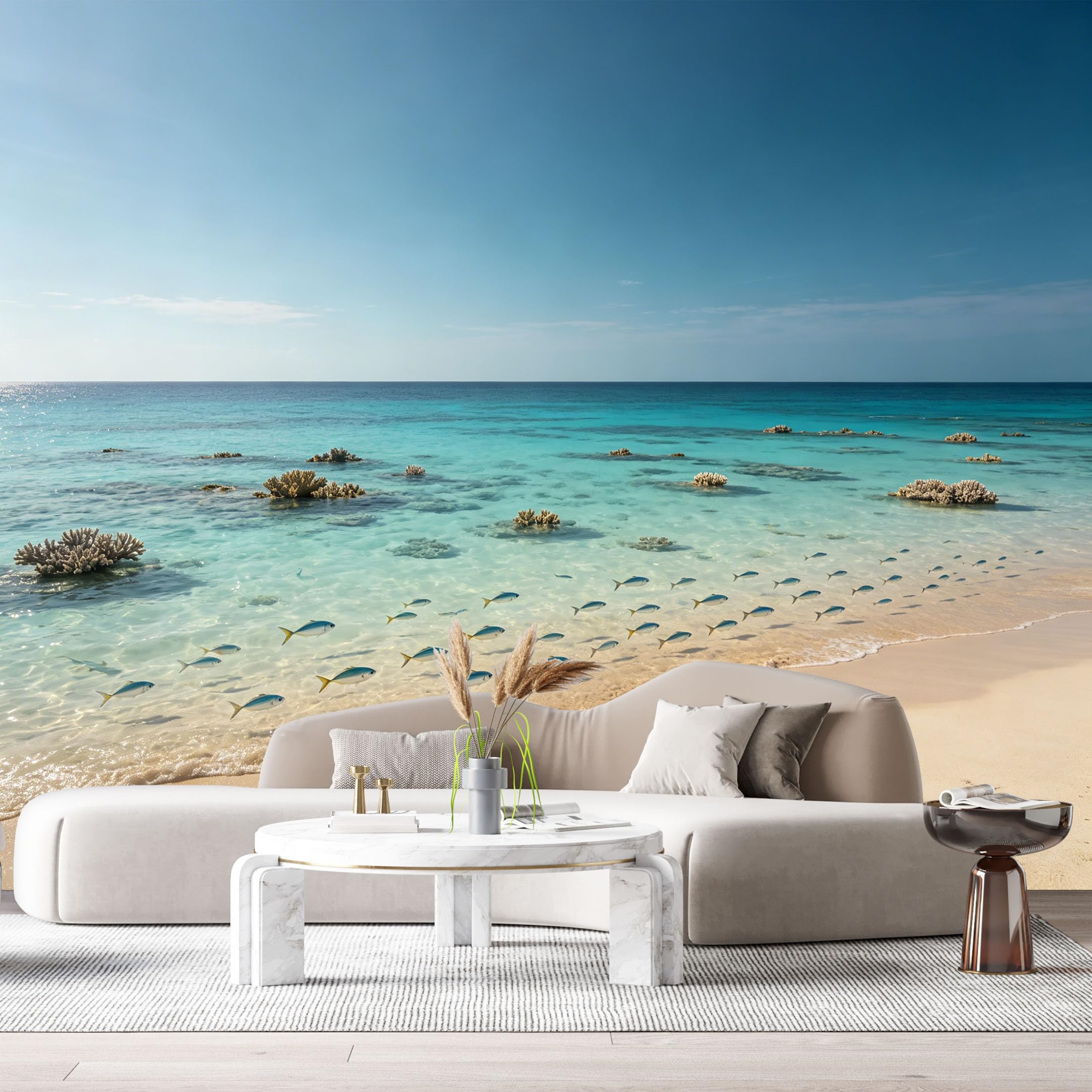 Custom Size Wall Murals Coastal Ocean Marine Tropical Fish Coral Reef SelfAdhesiveWall Fabric Removable Wallpaper Wall Decor for Living Room Bedroom Bathroom