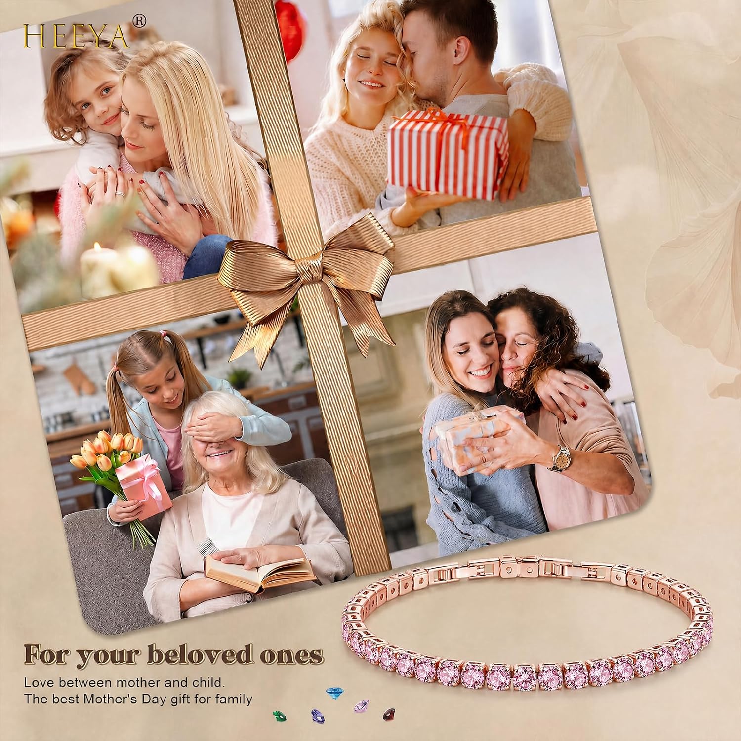 HEEYA Birthstone Silver/Gold Plated Tennis Bracelets, Adjustable 4mm CZ Tennis Bracelets for Women, Fashion Jewelry Wedding Gift Size 6.8 inch+1 inch Extender