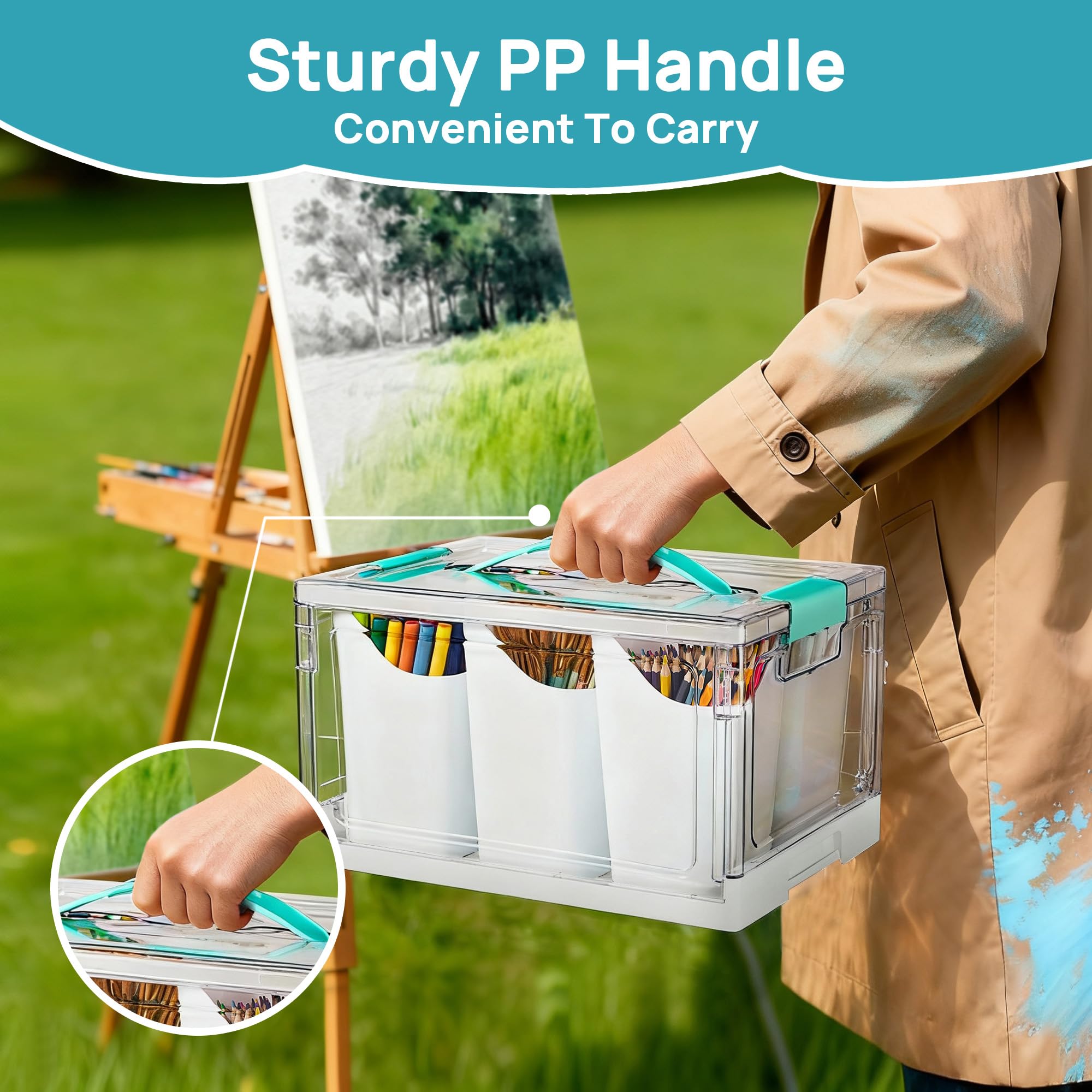 24 QT Clear Plastic Craft Storage Organizer Box with Dividers Art Supply Bin