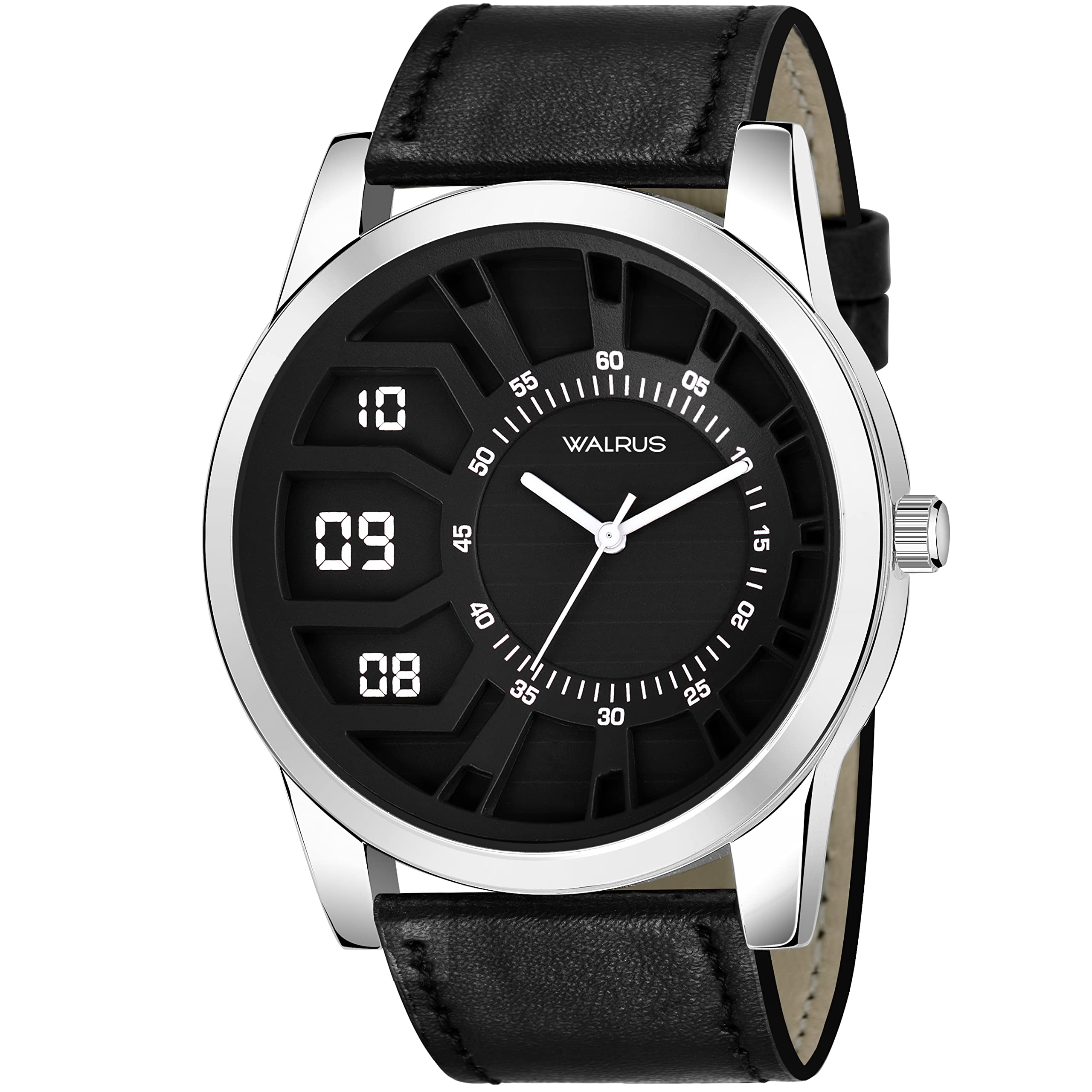 Walrus Black Dial Analog Leather Strap Wrist Watch for Men - Black Dial, Black Leather Strap, Professional & Casual Use- Old Money Style Mens Wrist Watch for Gift, Stylish Accessory, 46mm Case Size (B0B1QQZGS5) Amazon Price History, Amazon Price Tracker