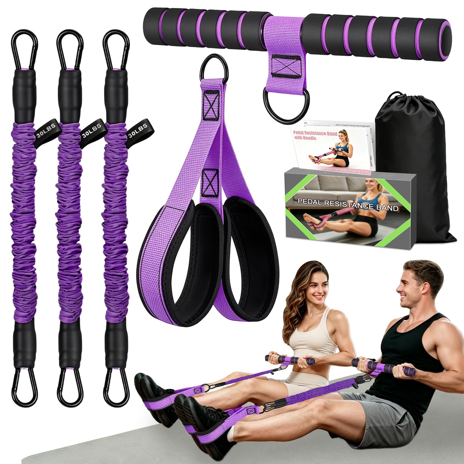 Pedal Resistance Band with Handle, 3-Tube Exercise Band for Women — image 1