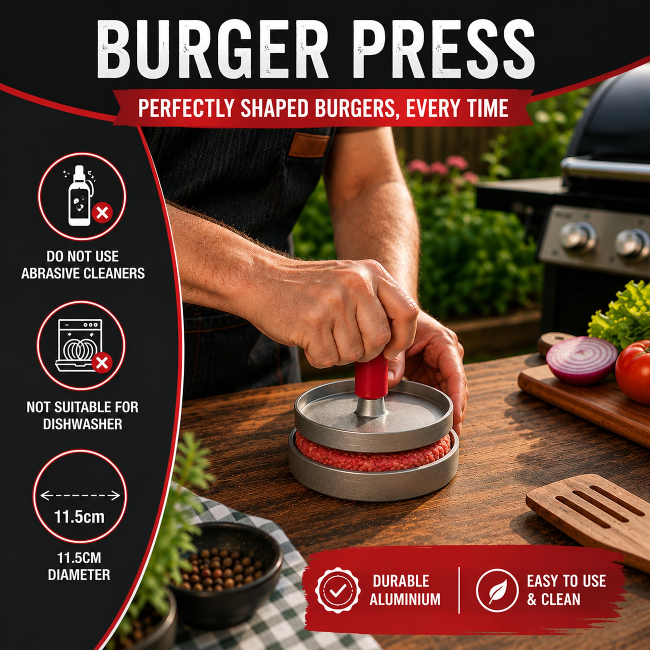 Pressa per hamburger e condimento classico, set per hamburger con condimento per hamburger gourmet, perfetto strumento per barbecue e set di spezie per hamburger fatti in casa, regalo per gli amanti