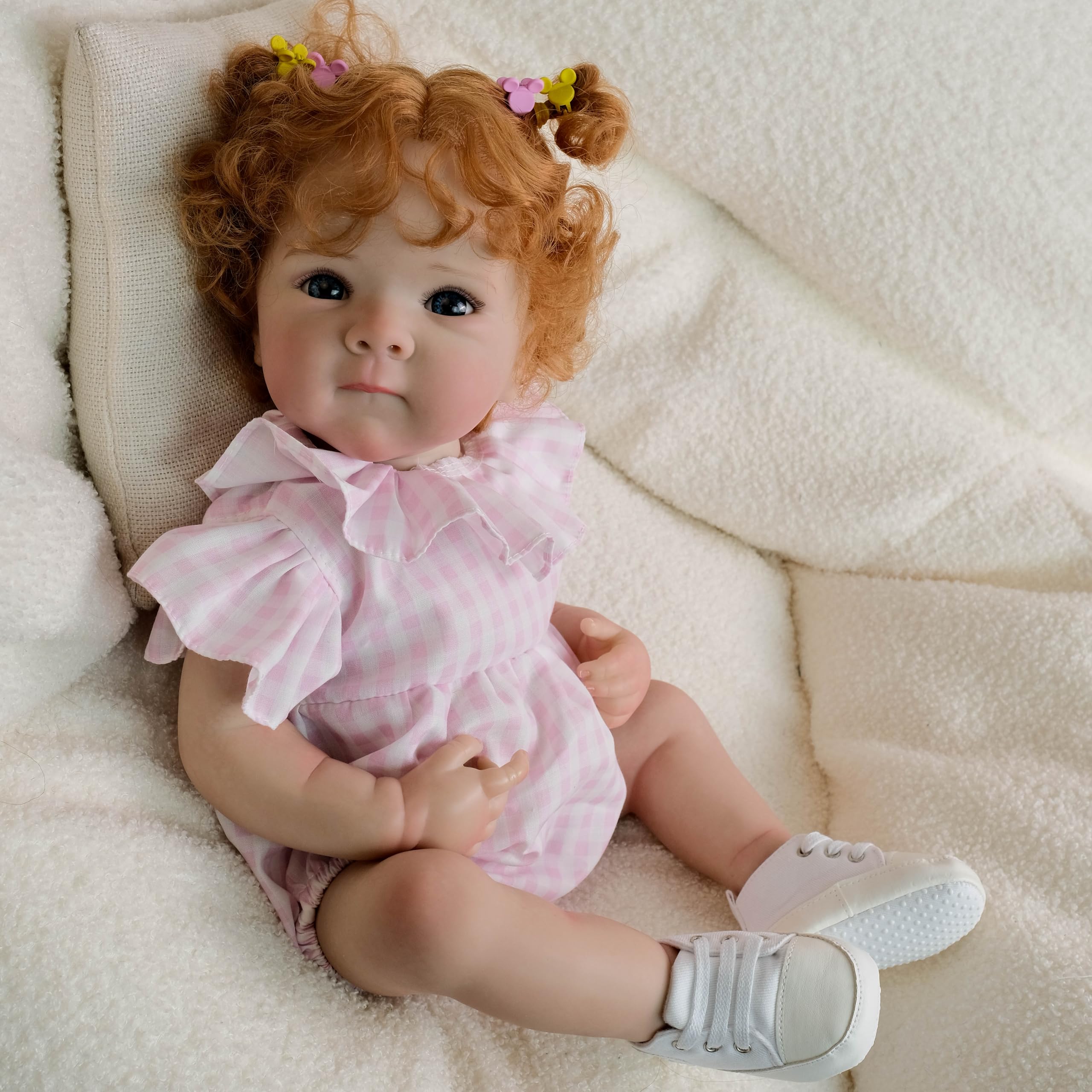 ROSHUAN 24 Inch Realistic Reborn Baby Doll Girl - Weighted Soft Body, Curly Hair, Hand-Rooted, With Outfit & Accessories - View #11