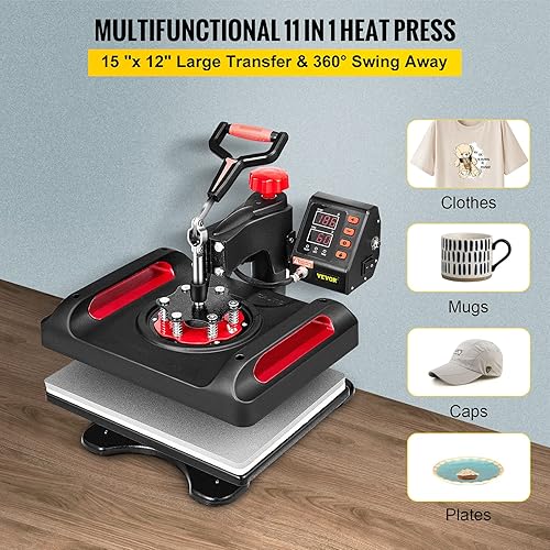 Miniatura 2 de VEVOR Prensa de calor 11 en 1, 12 x 15 pulgadas, máquina digital de transferencia de calor de doble tubo, impresora multifuncional de concha,